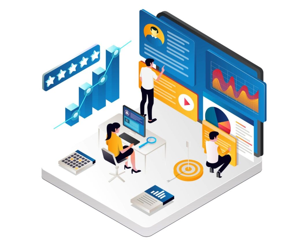 Digital marketing ecosystem with SEO, content, social media, and paid ads.